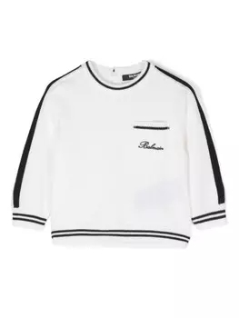 Balmain Kids свитер с вышитым логотипом, нейтральный цвет
