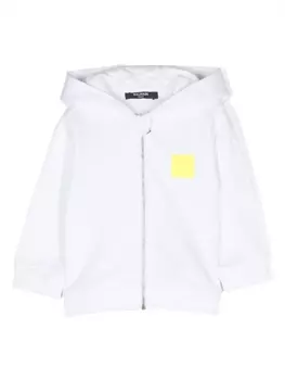 Balmain Kids толстовка на молнии с логотипом, белый