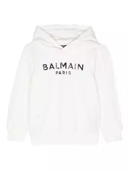 Balmain Kids толстовка с капюшоном с логотипом, белый