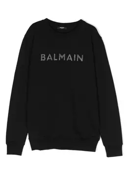 Balmain Kids толстовка с логотипом и кристаллами, черный