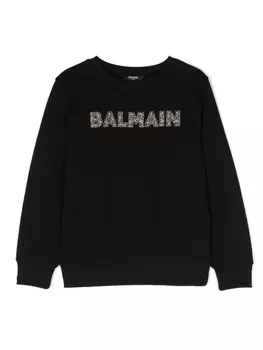 Balmain Kids толстовка с логотипом и кристаллами, черный