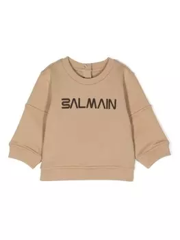 Balmain Kids толстовка с логотипом, коричневый