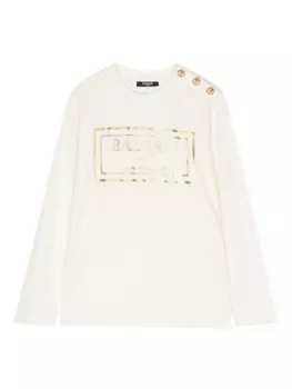 Balmain Kids толстовка с логотипом, нейтральный цвет