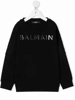 Balmain Kids толстовка с тисненым логотипом, черный