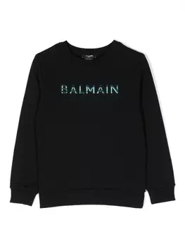Balmain Kids толстовка с тисненым логотипом, черный