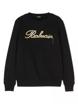 Balmain Kids толстовка с вышитым логотипом, черный
