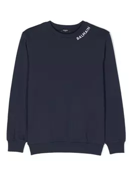 Balmain Kids толстовка с вышитым логотипом, синий