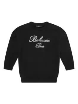 Balmain Kids толстовка, украшенная кристаллами, черный