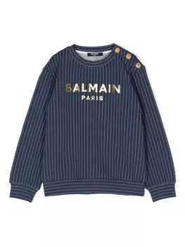 Balmain Kids толстовка в полоску с логотипом, синий