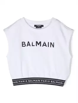 Balmain Kids топ с логотипом, белый