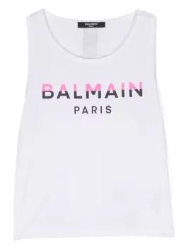 Balmain Kids топ с логотипом, белый