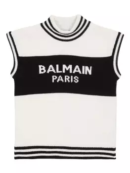 Balmain Kids топ вязки интарсия с логотипом, белый