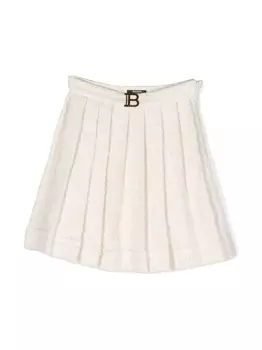 Balmain Kids твидовая юбка с логотипом, нейтральный цвет