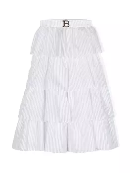 Balmain Kids юбка в полоску с логотипом, белый