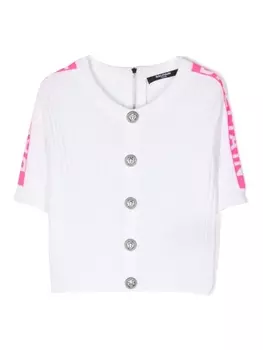 Balmain Kids укороченный джемпер с логотипом, белый
