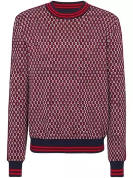 Balmain клетчатый джемпер с монограммой, красный