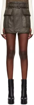 Balmain Коричневая кожаная мини-юбка с монограммой