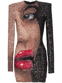 Balmain короткое платье Partial Face, черный