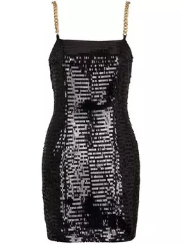 Balmain короткое платье с пайетками, черный
