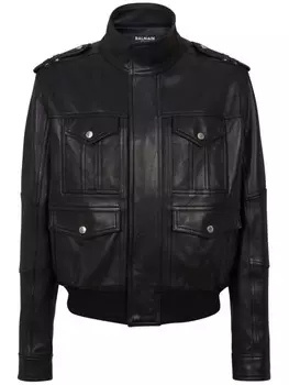 Balmain кожаная куртка с длинными рукавами, черный