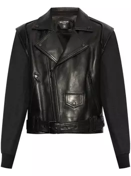 Balmain кожаная куртка с поясом, черный