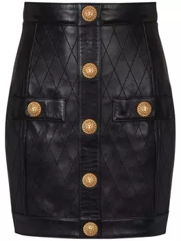 Balmain кожаная мини-юбка с пуговицами, черный