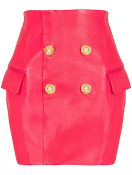 Balmain кожаная юбка мини, красный