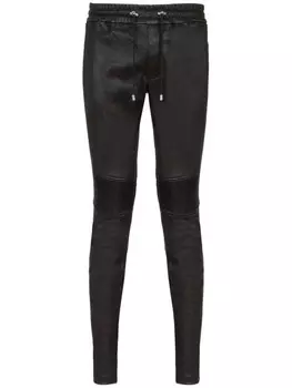 Balmain кожаные брюки с кулиской, черный