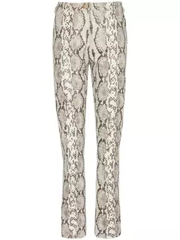 Balmain кожаные брюки с тиснением под кожу змеи, коричневый