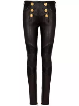 Balmain кожаные брюки скинни, черный