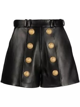 Balmain кожаные шорты с декоративными пуговицами, черный