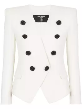 Balmain креповый блейзер с цветочной аппликацией, белый