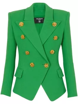 Balmain креповый блейзер с цветочной аппликацией, зеленый
