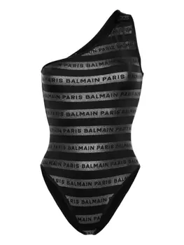 Balmain купальник на одно плечо с логотипом, черный