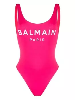 Balmain купальник с U-образным вырезом на спине и логотипом, розовый