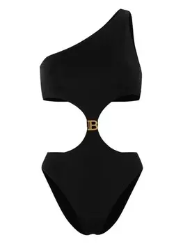Balmain купальник с вырезами и логотипом, черный