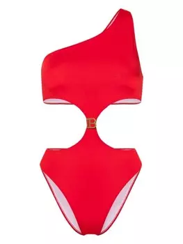 Balmain купальник с вырезами и логотипом, красный