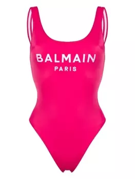 Balmain купальник с вышитым логотипом, розовый