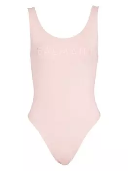 Balmain купальник с вышитым логотипом, розовый