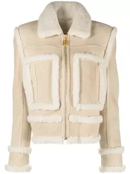 Balmain куртка с отделкой из овчины, нейтральный цвет