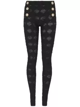 Balmain леггинсы ажурной вязки с рельефными пуговицами, черный
