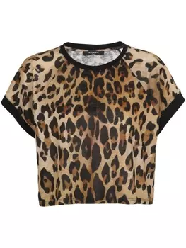 Balmain leopard-print cropped T-shirt, коричневый