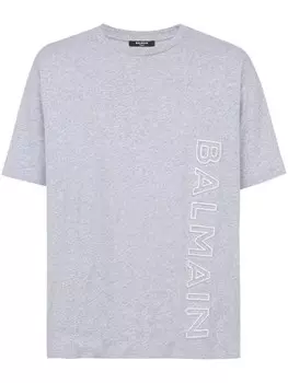 Balmain logo-embroidered organic-cotton T-shirt, серый