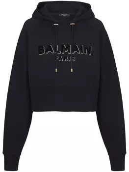 Balmain logo-print cotton hoodie, черный