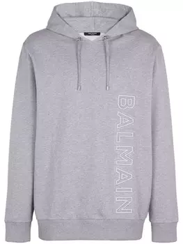 Balmain logo-print detail hoodie, серый