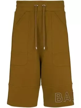 Balmain logo-print organic-cotton shorts, коричневый