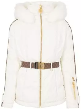 Balmain лыжная куртка с поясом и монограммой PB, белый