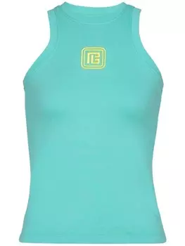 Balmain майка-борцовка с вышитым логотипом, синий