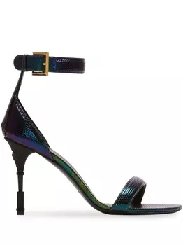 Balmain metallic-effect leather sandals, синий