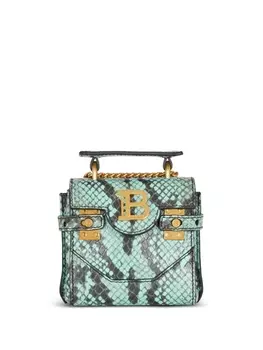 Balmain мини-сумка B-Buzz 12 с тиснением под кожу змеи, зеленый